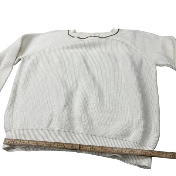 Brunello Cucinelli Womens White Knit Sweater With Metallic Trim Detail Size L Ma - Picture 10 of 11